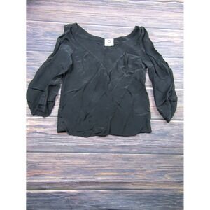 Mayle Womens Size 6 Black V Neck Long Sleeve Blouse Top Preowned VTG Vintage